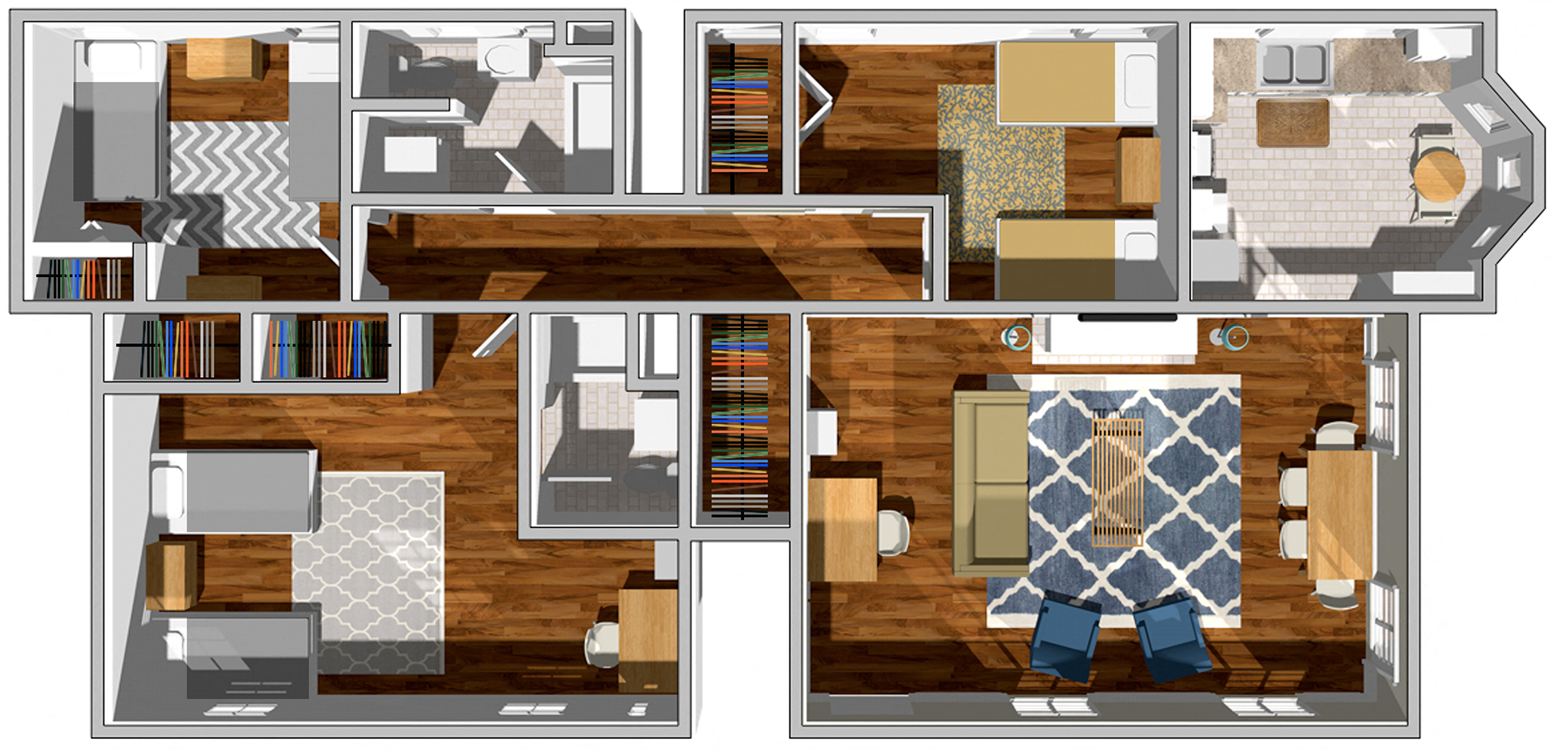 3 Bedroom - 2 Bath Shared - 2 twin beds - 0 bath Floor Plan 2